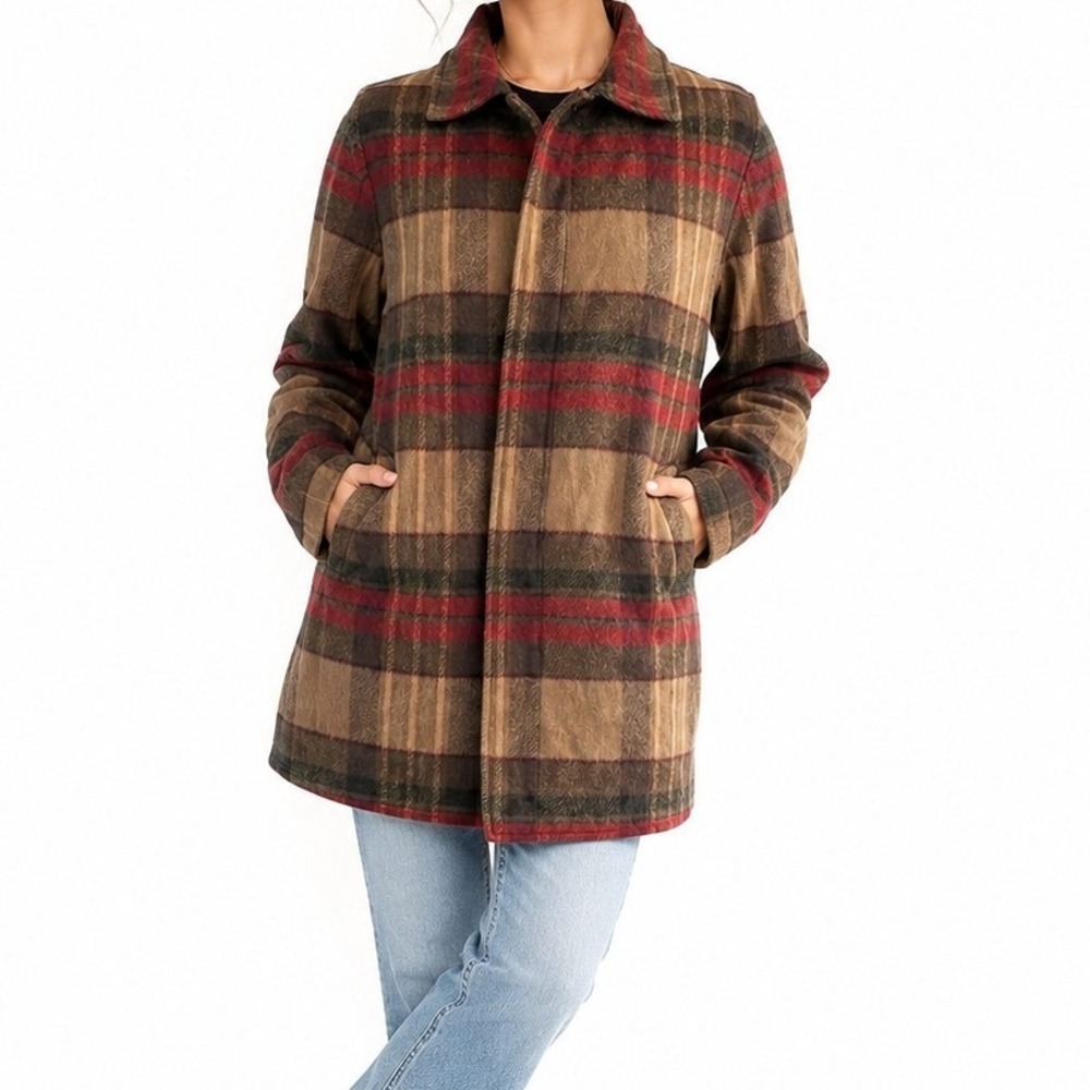 Pendleton Reversible Coat Mens L Brown Red Plaid Wool Solid Car Jacket Vintage